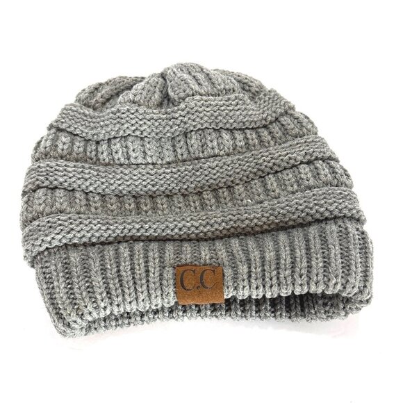 C.C Exclusives Ribbed Knit Beanie Hat Gray Acrylic Warm Winter Cap - Picture 1 of 3